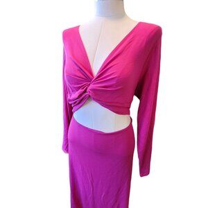 Hot Pink Dress Open Midriff Crossover Top Maxi Woman's Plus Size 2X JJ2124